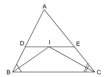Cho tam giác ABC. Các tia phân giác của các góc B và C cắt nhau ở I. Qua I kẻ đường (ảnh 1)