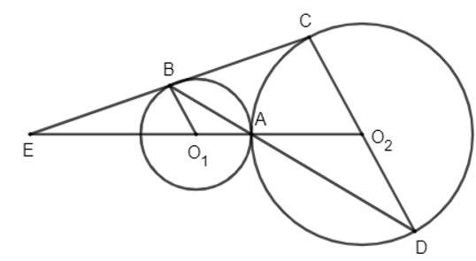 Cho hai đường tròn (O1; R) và (O2; 2R) tiếp xúc ngoài với nhau tại điểm A. Tìm phép vị tự biến đường tròn (O1; R) thành đường tròn (O2; 2R).  (ảnh 1)