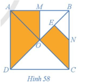 Cho hình vuông ABCD có hai đường chéo cắt nhau tại O. Gọi M, N, E lần lượt là trung điểm của AB, BC, BO (Hình 58). Chứng minh rằng hai hình AMOD và OENC đồng dạng với nhau.    (ảnh 1)