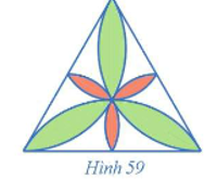 Hình 59 mô tả một viên gạch trang trí hình tam giác đều. Chứng minh rằng hình hoa ba cánh màu xanh và hình hoa ba cánh màu đỏ đồng dạng với nhau.    (ảnh 1)