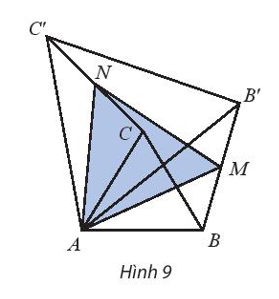 Cho hai tam giác đều ABC và AB’C’ như Hình 9. Gọi M, N lần lượt là trung điểm của BB’ và CC’. Chứng minh ∆AMN đều.  (ảnh 1)