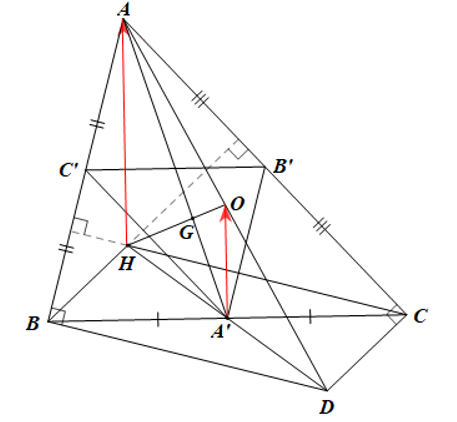 Cho tam giác ABC có G, H, O lần lượt là trọng tâm, trực tâm, tâm đường tròn ngoại tiếp tam giác. Gọi A’, B’, C’ lần lượt là trung điểm các cạnh BC, CA, AB. a) Tìm phép vị tự biến tam giác ABC thành tam giác A’B’C’. b) Chứng minh ba điểm H, G, O thẳng hàng. (ảnh 1)