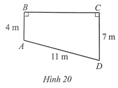 Hình 20 mô tả mặt cắt ngang tầng trệt của một ngôi nhà. Biết AB vuông góc BC, CD (ảnh 1)