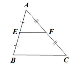 Cho tam giác ABC có BC = 13 cm. E và F lần lượt là trung điểm của AB, AC. Độ dài EF bằng:  A. 13 cm. B. 26 cm. C. 6,5 cm. D. 3 cm. (ảnh 1)