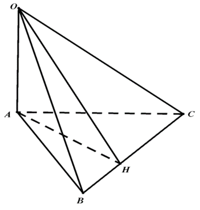 Cho tam giác ABC có AB = 14, BC = 10, AC = 16. Trên đường thẳng vuông góc với mặt phẳng (ABC) tại A lấy điểm O sao cho OA = 8.  (ảnh 1)