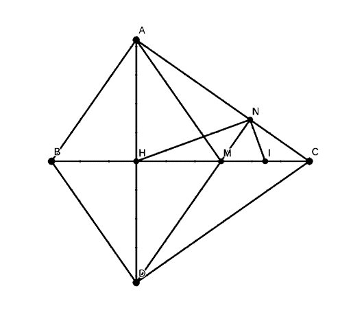 Cho tam giác ABC vuông ở A(AB<AC ) đường cao AH . Gọi D là điểm đối xứng của A (ảnh 1)
