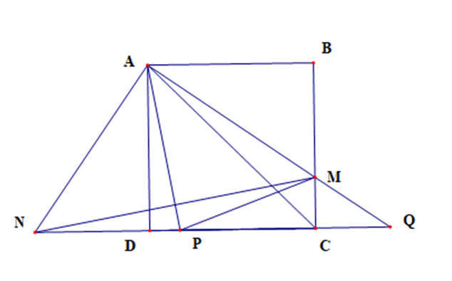 Cho hình vuông ABCD, M là một điểm nằm giữa B và C. Kẻ AN vuông góc với AM (ảnh 1)