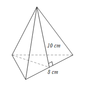 Cho hình chóp tam giác đều có cạnh đáy bằng 8 cm và chiều cao của mặt bên xuất phát từ đỉnh của hình chóp  (ảnh 1)