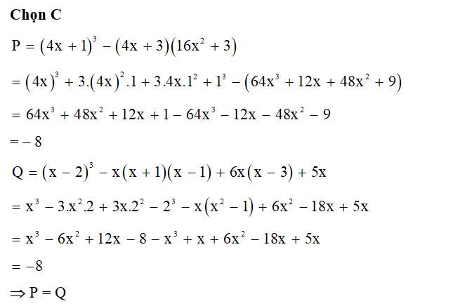 Cho hai biểu thức P= ( 4x+1 ) 63 - ( 4x+ 3) ( 16x^2 + 3) (ảnh 1)