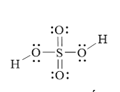 Hình bên là công thức Lewis của H2SO4. a) Dựa vào công thức Lewis của H2SO4, hãy cho biết số oxi hóa của nguyên tử sulfur trong phân tử. (ảnh 1)