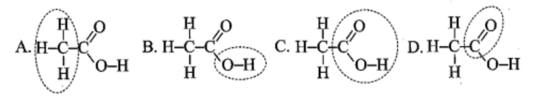 Trường hợp nào dưới đây khoanh đúng nhóm chức carboxylic acid của ethanoic acid? (ảnh 1)