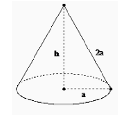 Cho khối nón có độ dài đường sinh bằng 2a và bán kính đáy bằng a. Thể tích của khối nón đã cho bằng (ảnh 1)