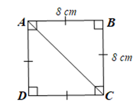 Cho hình vuông ABCD có độ dài cạnh bằng 8 cm. Độ dài đường chéo AC là (ảnh 1)