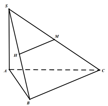 Cho hình chóp S.ABC có đáy ABC là tam giác vuông cân tại B, AB = 1, SA vuông góc với mặt phẳng (ABC), góc giữa hai mặt phẳng (SBC) và (ABC) bằng 30°.  (ảnh 1)