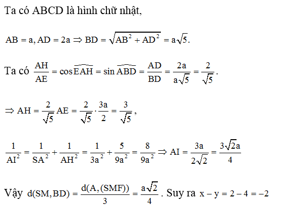 Cho hình chóp S.ABCD có đáy là hình chữ nhật, AB= a, AD= 2a. SA vuông góc với mặt đáy và SA= a căn bậc hai 3 (ảnh 2)