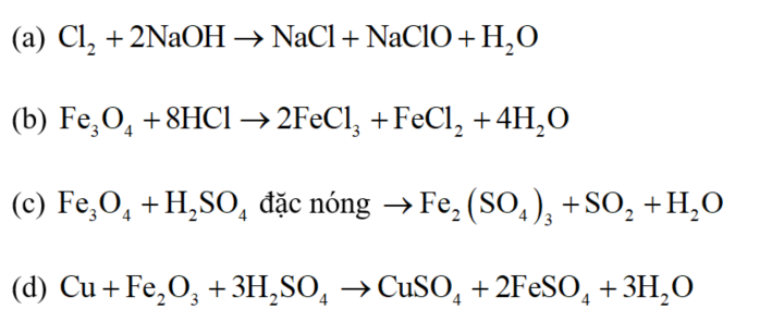 Thực hiện các thí nghiệm sau:  (a) Sục khí  Cl2 vào dung dịch NaOH ở nhiệt độ thường.  (b) Cho Fe3O4 vào dung dịch HCl loãng (dư). (ảnh 1)