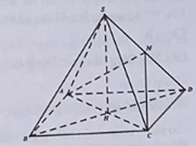 Cho hình chóp tứ giác đều S.ABCD có thể tích . Gọi M là trung điểm cạnh SD. Nếu  thì khoảng cách d từ  đến mặt phẳng (MAC) bằng bao nhiêu? (ảnh 1)
