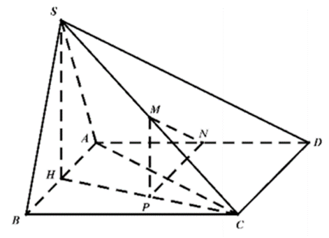 Cho hình chóp S.ABCD có đáy là hình vuông cạnh 2A. Tam giác SAB đều và nằm trong mặt phẳng vuông góc với đáy. Gọi M, N lần lượt là trung điểm của SC và AD (ảnh 2)