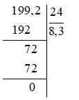 Đặt tính rồi tính: 199,2 : 24 (ảnh 1)