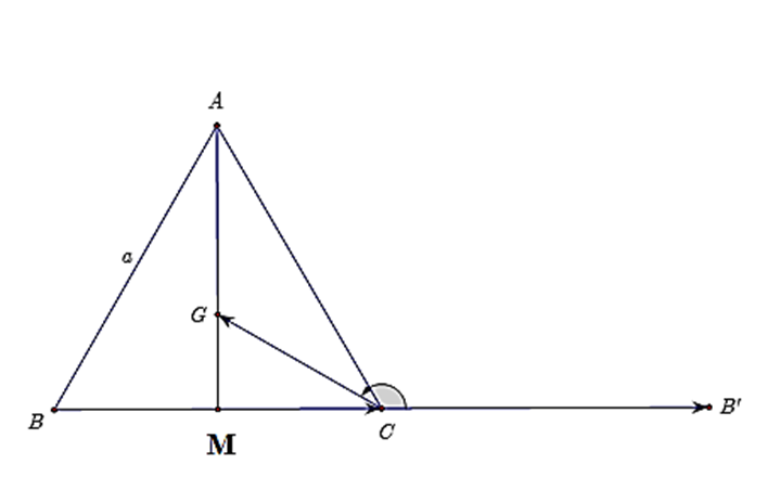 Cho tam giác ABC đều cạnh bằng a, trọng tâm G. Tích vô hướng của hai vectơ  (ảnh 1)