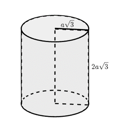Một khối trụ bán kính đáy là a căn bậc hai 3, chiều cao là 2a căn bậc hai 3 (ảnh 1)