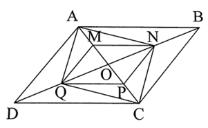 Cho hình bình hành ABCD có O là giao điểm của hai đường chéo. Lấy các điểm M, N, P, Q lần lượt là trung điểm của AO, BO, CO, DO. a) Chứng minh tứ giác MNPQ là hình bình hành. b) Chứng minh tứ giác ANCQ là hình bình hành. (ảnh 1)