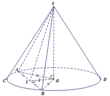 Cho hình nón đỉnh S có đáy là hình tròn tâm O. Một mặt phẳng đi qua đỉnh hình  (ảnh 1)