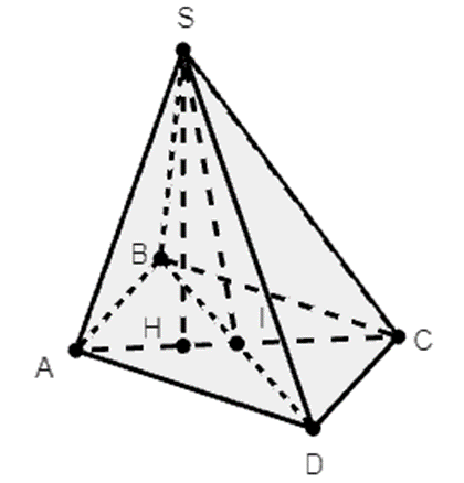 Cho hình chóp S.ABCD có đáy ABCD là hình thoi tâm I, cạnh a, góc BAD = 60 độ (ảnh 1)
