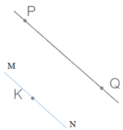 Vẽ đường thẳng MN đi qua điểm K và song song với đường thẳng PQ cho trước. (ảnh 2)