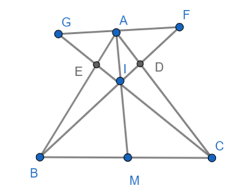 Cho tam giác ABC, đường trung tuyến AM. Gọi I là điểm bất kì trên đoạn thẳng  (ảnh 1)