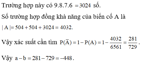 Hai bạn Quang và Tùng cùng viết ngẫu nhiên ra một số tự nhiên gồm hai chữ số phân biệt. Xác suất để hai số được viết ra có ít nhất một chữ số (ảnh 2)