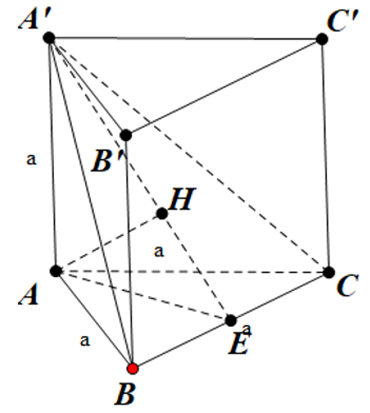 Cho hình lăng trụ tam giác đều ABC.A'B'C' có tất cả các cạnh bằng a. Tính khoảng (ảnh 1)