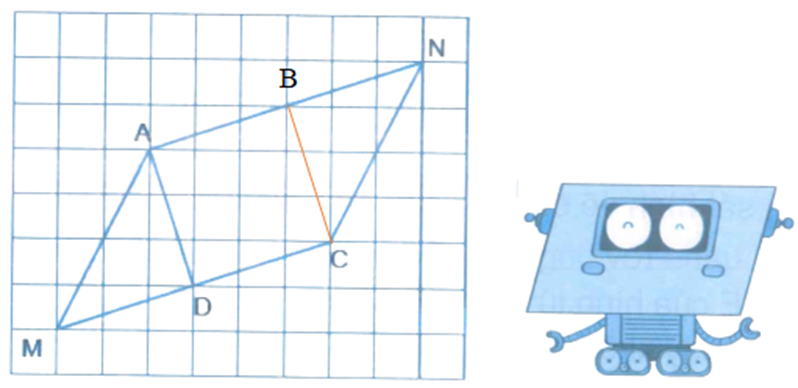 Vẽ đoạn thẳng BC song song với đoạn thẳng AD (điểm B nằm trên đoạn thẳng AN). (ảnh 2)