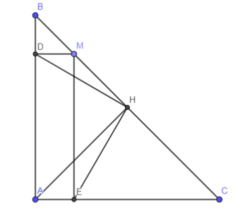Cho tam giác ABC vuông cân tại A, đường cao AH. Từ điểm M bất kì trên cạnh BC (ảnh 1)