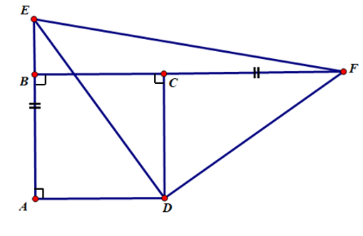 Cho hình vuông ABCD.Trên tia đối của tia BA lấy điểm E, trên tia đối của tia CB lấy điểm F sao cho AE=CF. Chứng minh tam giác EDF vuông cân. (ảnh 1)