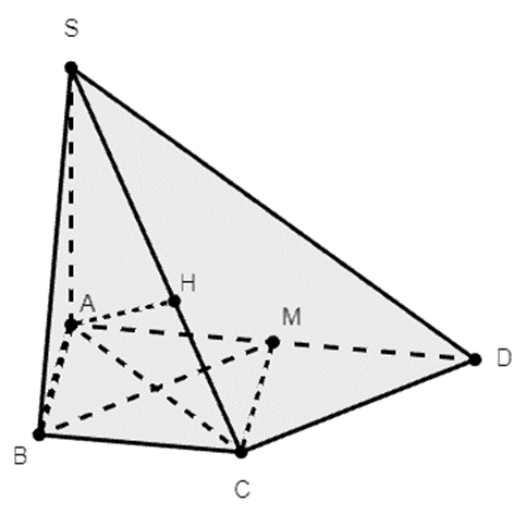Cho hình chóp S.ABCD có đáy là hình thang vuông tại A và B. Biết AB = BC = a, AD (ảnh 1)