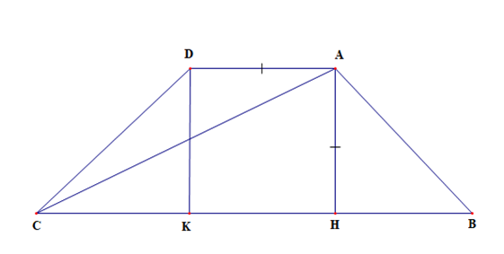 Cho hình thang cân ABCD, có đáy nhỏ và đường cao cùng bẳng 2a và góc ABC (ảnh 1)