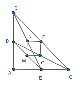 Cho tam giác ABC vuông tại A. Trên AB, AC lần lượt lấy các điểm D, E. Gọi M, N (ảnh 1)