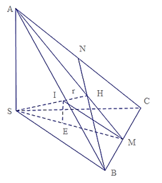 Cho hình chóp tam giác đều S.ABC có các cạnh bên SA, SB, SC vuông góc với nhau từng đôi một. Biết thể tích của khối chóp bằng  . Tính bán kính r của mặt cầu nội tiếp của hình chóp S.ABC. (ảnh 1)