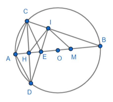 Cho đường tròn (O) đường kính AB, E thuộc đoạn AO (E khác A, O và AE (ảnh 1)