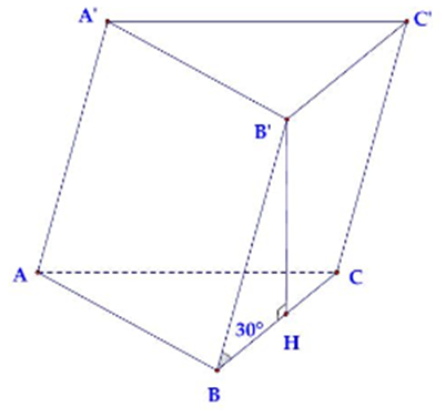 Cho lăng trụ tam giác ABC.A'B'C' có đáy là tam giác đều cạnh a . Độ dài cạnh bên bằng 4A. Mặt phẳng (BCC'B') vuông góc với đáy  (ảnh 1)