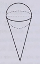 Một que kem ốc quế gồm hai phần: phần kem có dạng hình cầu, phần ốc quế có dạng hình nón. Giả sử hình cầu và hình nón có bán kính bằng nhau (ảnh 1)