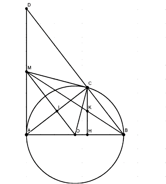 Cho đường tròn (O; R) đường kính AB. Điểm C thuộc đường tròn sao cho AC > CB, C (ảnh 1)