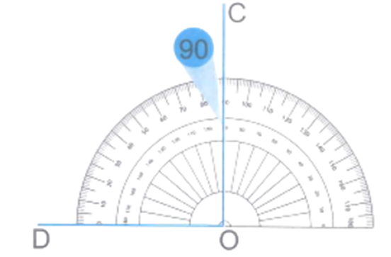 Quan sát thước đo góc rồi viết số đo của mỗi góc vào chỗ chấm.  Góc đỉnh O; cạnh OC, OD bằng ….. (ảnh 1)