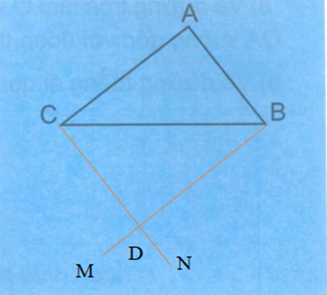 Cho hình tam giác ABC có góc đỉnh A là góc vuông. Qua đỉnh B, hãy vẽ đường thẳng BM song song với cạnh AC.  (ảnh 2)