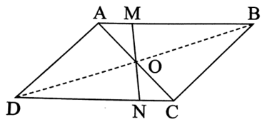 Cho hình bình hành ABCD. Trên các cạnh AB và CD, lần lượt lấy các điểm M và N sao cho AM = CN. Gọi O là giao điểm của MN và AC. Chứng minh rằng ba điểm B, O, D thẳng hàng. (ảnh 1)