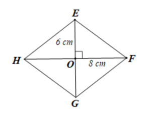 Cho hình thoi EFGH có hai đường chéo cắt nhau tại O. Biết OE = 6, OF = 8. Độ dài cạnh EF là A. 12. B. 16. C. 10. D. 100. (ảnh 1)