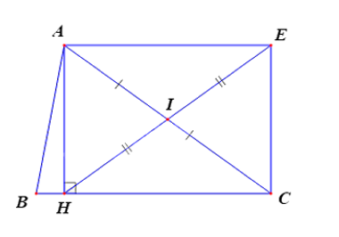 Cho tam giác ABC, đường cao AH. I là trung điểm của AC, E đối xứng với H qua I. Tứ giác AHCE là hình gì? (ảnh 1)