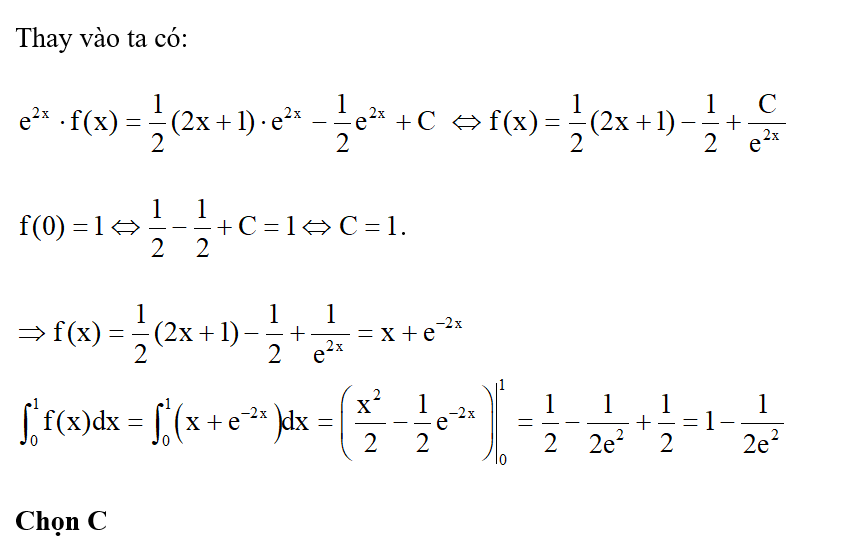 Cho hàm số y = f(x) có đạo hàm và liên tục trên R thỏa mãn 2f(x) + f'(x) =2x+1 và f (0) =1 (ảnh 2)