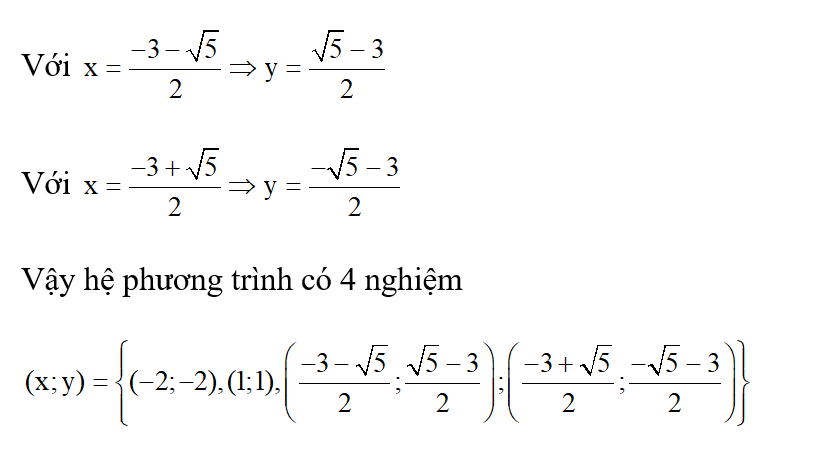 Hệ phương trình (x+1) ^2 = y+3 / (y+1 ) ^2 = x+3 có bao nhiêu nghiêm? (ảnh 2)